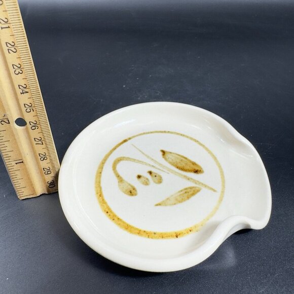 Vintage Hand Made Stoneware Pottery Spoon Rest Dish Holder Artist Signed Dish - Picture 4 of 11